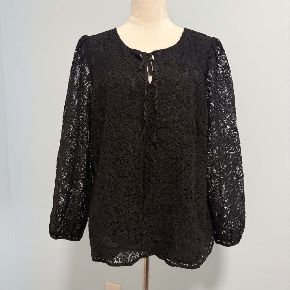 Talbots Plus Long Sleeve Black Lace Lined Blouse Size X‎
